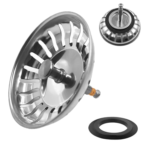 Ø 82 mm Tappo Lavandino Cucina in Acciaio, Tappi per Lavello Universale, Filtro per Lavello Cucina, Regolabile in Altezza, per Cibo Hair Catcher, Non si Intas