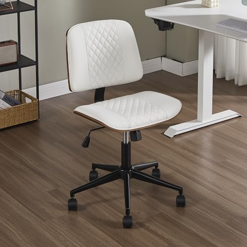 Image of Armless Rolling Office Desk Chair, Adjustable Height Computer Chair, White