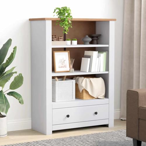 Librería blanca de madera con 3 niveles y cajón para salón 3