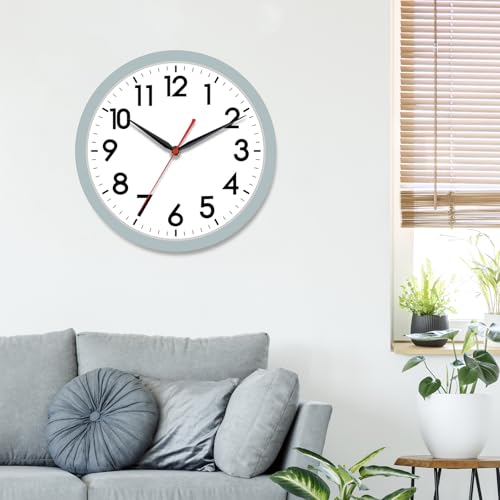 Image of AKCISOT Wall Clock, Modern Small Wall Clocks Battery Operated 12 Inch, Silent Non-Ticking Analog Classic for Office, Home, Bathroom, Kitchen, Bedroom, School(Blue Gray)