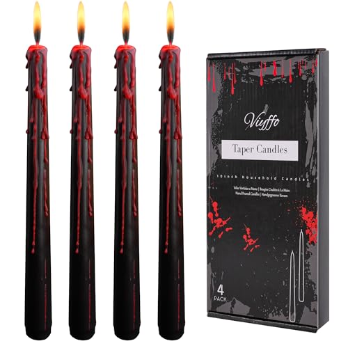 Viyffo Black Drip Taper Candles 10 Inch Vampire Blood Bleeding Candles Set of 4 Unscented Long-Burning Gothic Candlesticks for Horror Movie Night Dark Romance & Party Decor