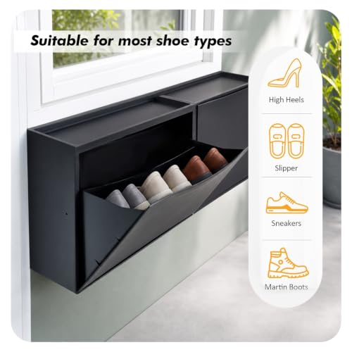 Image of TNT THE NEXT TREND Space Saving Shoe Rack Cabinet | Dustproof Flip Door Shoe Storage Organizer | Modern Minimal Shoe Stand for Entryway, Living Room, Bedroom & Hallway | Black Finish (Pack of 2)