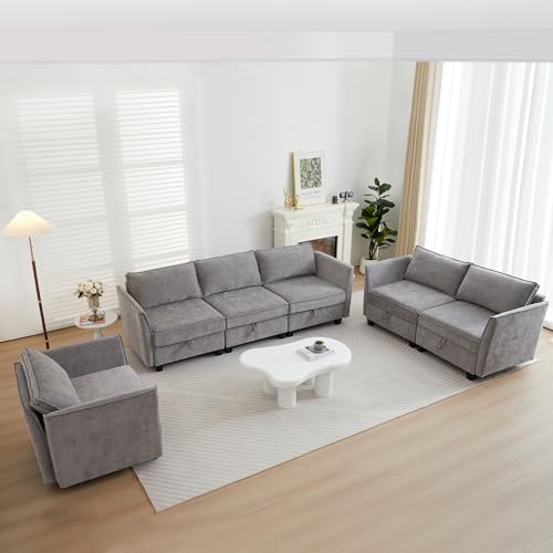 Image of ORRD 3 Piece Modular Sectional Sofa Set, Convertible Couch with Storage, Sofa Modular for Living Room, Office (Grey)