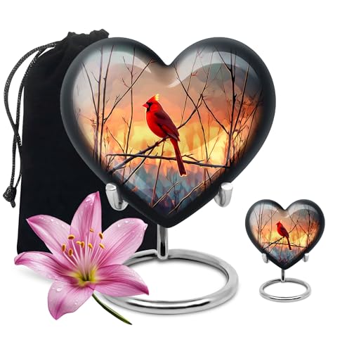 Image of Cardinal Bird Urn Large Decorative Urn 1 Large & 1 Small | Small Cremation Urns for Ashes for Women, Memorial Urns