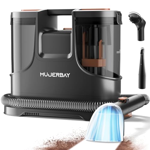 Carpet Cleaner Shampooer, MUJERBAY 15Kpa Portable Spot and Stain Cleaner, Easy Move with Handle, 1.5-inch Deep Cleaning Machine for Couch, Stairs, Car and Pet Messes.