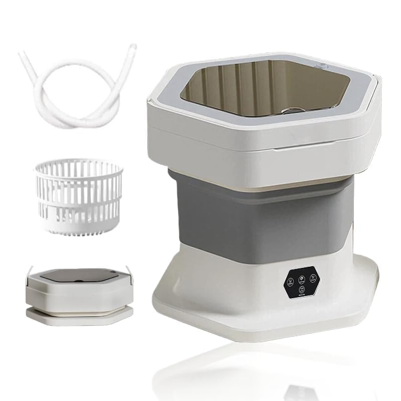 10L Mini Waschmaschine Faltbare Camping Waschmaschine mit Abnehmbarer Trockenkorb Abflussrohr, 3 Modi Tiefenreinigung Portable Reisewaschmaschine für Unterwäsche Babykleidung
