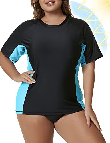 Tournesol Women's Rash Guard Plus Size Swim Shirt Tee Short Sleeve Uv Swimsuit Bathing Suit Tops Only Upf50+ #TOP1