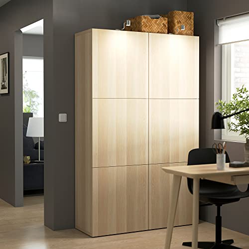Image of ProTuning BESTA Storage combination with doors, white stained oak effect /Lappviken white stained oak effect, 120x42x193 cm
