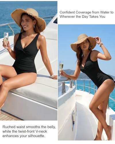 Image of Holipick Women Tummy Control One Piece Swimsuit - Push Up Bathing Suit Full Coverage Slimming Swimwear