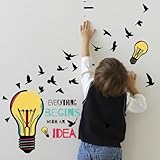 SUPERDANT Inspirational Words Wall Stickers Broken Light Bulb Wall Decals Positive Text Sticker with Flying Birds Vinyl Art Sticker for Bedroom Living Room Wallpaper Decorations 96X30cm