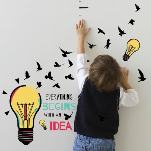 SUPERDANT Inspirational Words Wall Stickers Broken Light Bulb Wall Decals Positive Text Wall Sticker with Flying Birds Vinyl Wall Art Sticker for Bedroom Living Room Wall Decor 96X30cm