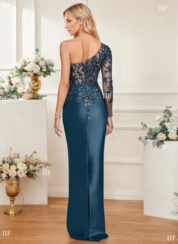 IIF Mermaid Mother of The Bride Dresses One Shoulder Lace Applique Sequin Long Formal Prom Gowns IIF1702