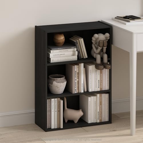 Image of Furinno Simple Book Shelf, 3-Tier Bookshelf, Storage Shelves Bookcase, 9.7 x 23.7 x 31.5, for Living Room, Bedroom, Home Office, Americano