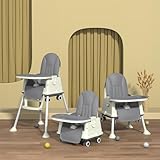 StarAndDaisy High Chair for Baby/Baby Feeding Chair for 0 to 5 Years with 4 in-1 Multifunctions/High Chair with Height Adjustable, Detachable Tray & One-Hand Adjustable - Grey