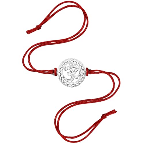 Image of Parnika 925 Om Ganesha Rudraksha Infinity Bro Shiv Bhai Adjustable Silver Rakhi Bracelet For Brother in 92.5 Sterling Silver for Boys and Men | Chandi ki Rakhi | Gift Box Roli Chawal