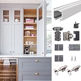 Cabinet Folding Door Hardware Set, 39.4” Track, Aluminum Sliding Bifold Door, Hanging Wheel Slide Hardware (1 Set for one Bifold Doors)