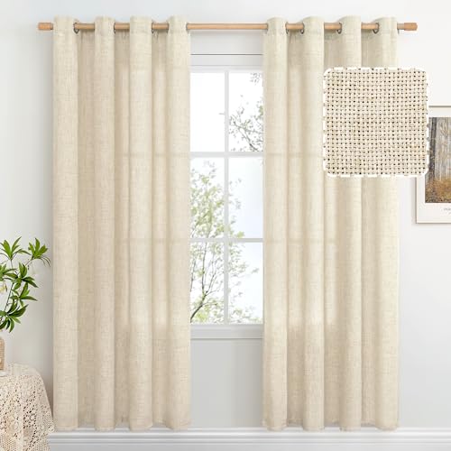 BGment Beige Faux Linen Curtains 63 Inch Length 2 Panels for Living Room