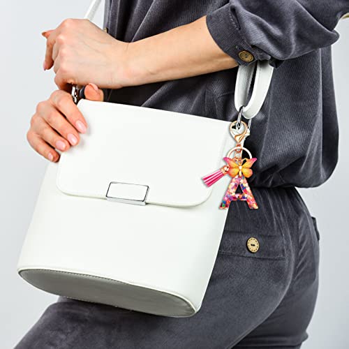 Jinguazi Initial Letter Keychains For Women Tassel Butterfly Pink Cute Car Keychain For Wallet Purses Backpack (Pink A) #TOP5