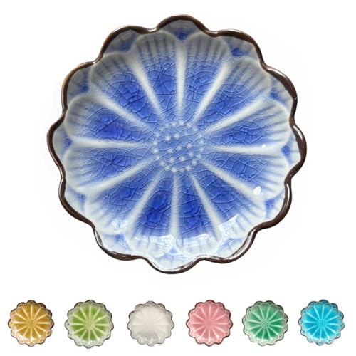 Image of Ceramic Spoon Rest for Stove Top, Flower Cute Spoon Rest for Kitchen Counter, Cooking Spoon Holder for Kitchen Counter, Utensil Rest Spatula Rest Ladle Holder Tong Rest, 1 PC (Cracks Deco, Sapphire)