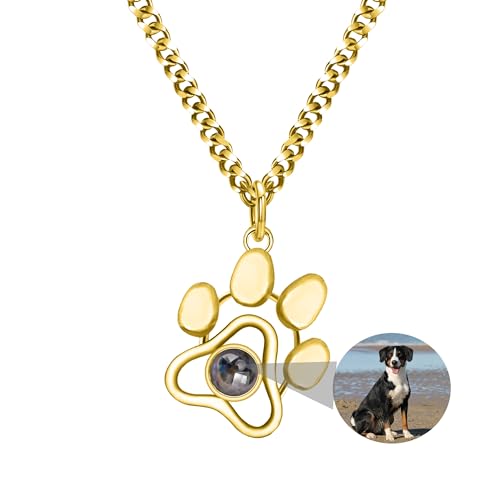 Personalisierte Bild-Halskette mit Katzen- und Hunde-Pfoten-Projektion für Memorial und Haustier