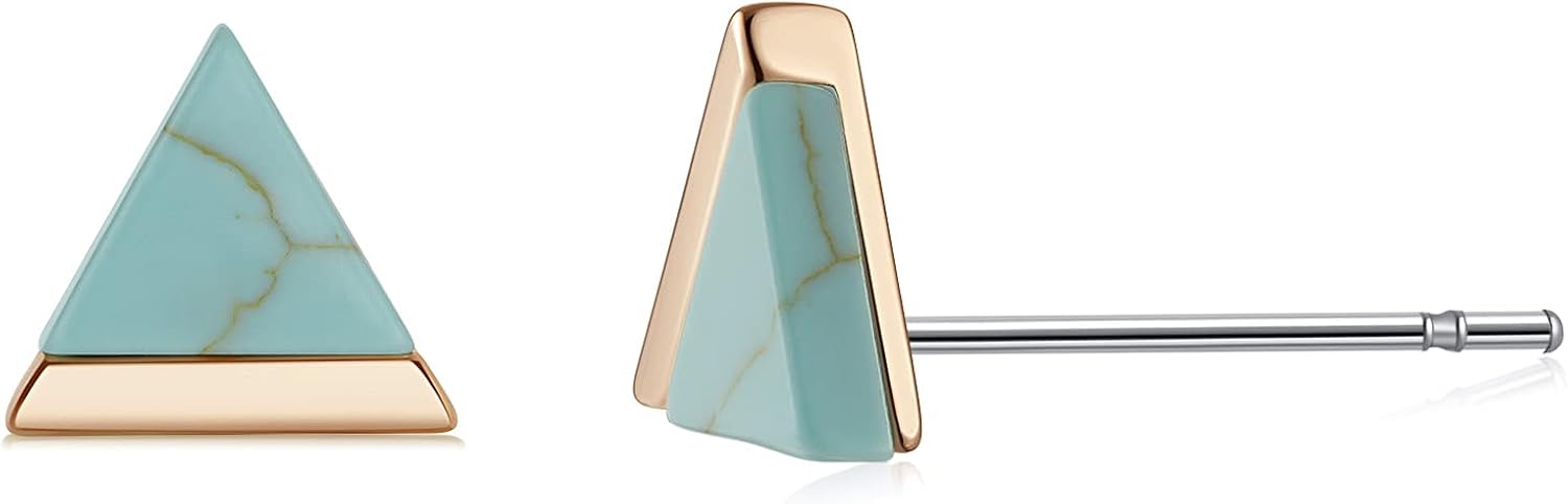 Turquoise Stud Earrings for Women 18K Gold Plated Triangle Earrings Hypoallergenic Small Studs Nickel Free Earrings for Women Girls: Clothing, Shoes & Jewelry