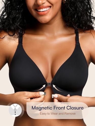 Image of Racerback Bras with Metal Magnetic Front Closure - S-XL Wireless for Women No Underwire Seamless Supportive Bralettes