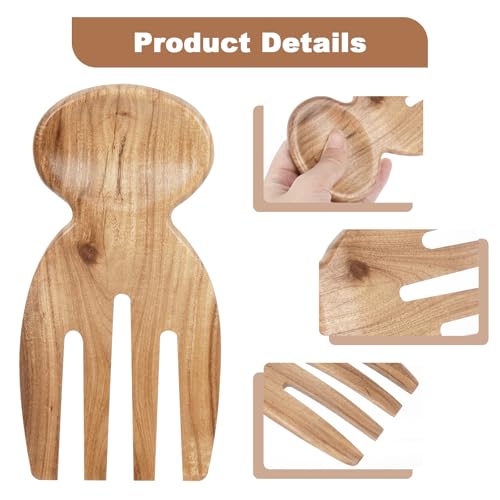 MYRAINBOW Salad Tongs, 2pcs Wood Salad Hands, Acacia Wooden Salad Tongs, Wooden Salad Serving Utensils for Tossing & Serving, 6.69