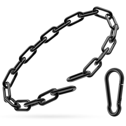 Gate Chain Lock, 23.6 Inch 304 Stainless Steel Chain Fence Gate Latch with Carabiner, Outdoor Hardware Lock Chain for Yards, Pet Cages, Horse Goat Dog Stall Barn and Fence Gates (Black Dia 4mm-1Pc)
