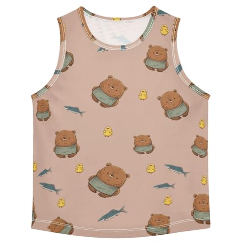 Bolaz Boys Athletic Quick Dry Tank Top Sleeveless Workout T Shirts Age 11-15,Brown Bear
