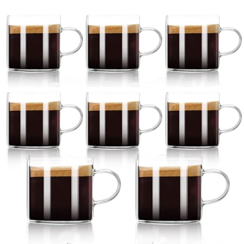 Liang baobao Lot de 8 tasses à expresso en verre transparent avec poignées pour cappuccino, café, thé - 130 ml