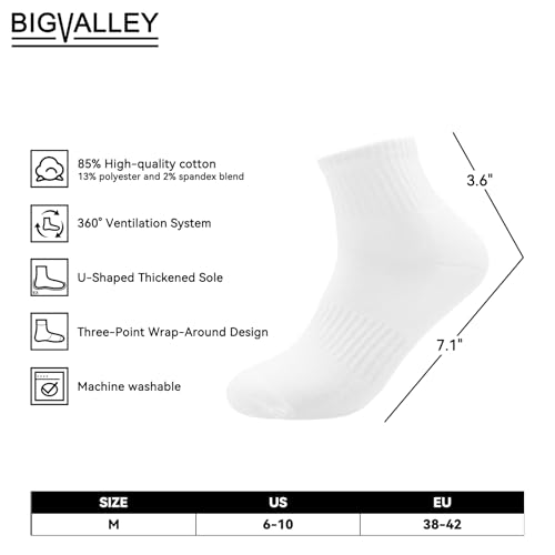 Image of bigvalley Women's Ankle Athletic Socks - Breathable, Cushioned, Running & Sports Cotton Quarter Socks with Arch Support