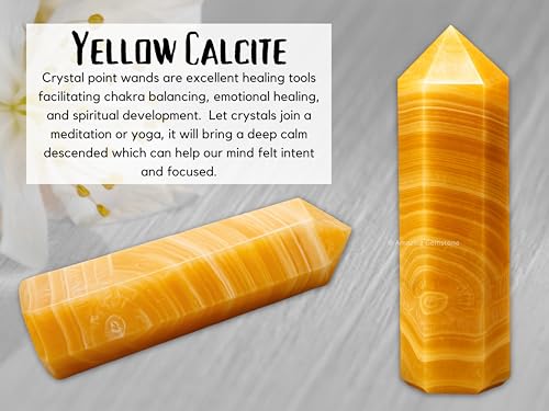 Image of Amazing Gemstone Large Yellow Calcite Crystal Towers ~ Natural Healing Crystal Point Obelisk for Reiki Healing and Crystal Grid (5.5 to 6 INCH)