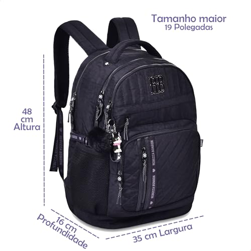 Mochila Rebecca Bonbon de Costas Nylon Grande 19 Polegadas (Preto)
