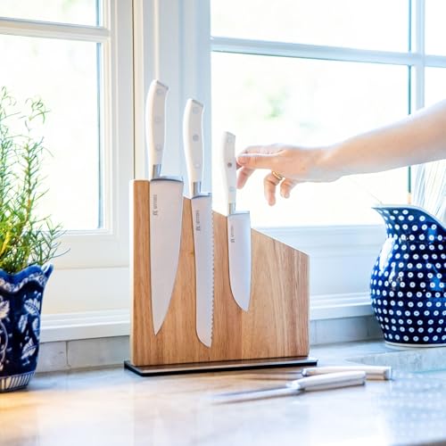 Image of Yatoshi Knives Yatoshi Magnetic Kitchen Knife Block Set 6 Pcs White - Pro Kitchen Knife Set Ultra Sharp High Carbon Steel