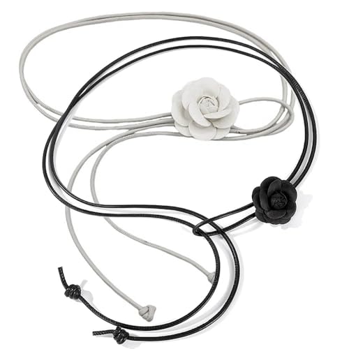 Womens' Small Flower Knot Leather-Rope Waist Belt with Pearl for Dress Elegant Sweet