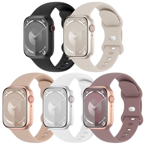 Steezrd 5 Pack Sport Silicone Bands Compatible with Apple Watch Band 38mm 40mm 41mm 42mm 44mm 45mm 49mm, Soft Waterproof Strap Wristbands for iWatch Ultra/2 Series 9/8/SE/7/6/5/4/3/2/1 Women Men