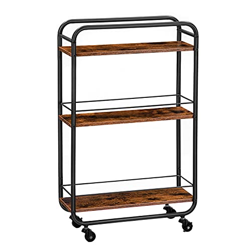 Hoobro Slim Storage Cart, 3 Tier Rolling Cart With Grids And Wheels, Narrow Kitchen Cart With Lockable Casters, Easy Assembly, For Kitchen, Bathroom Rustic Brown Bf18Tc01 #TOP4