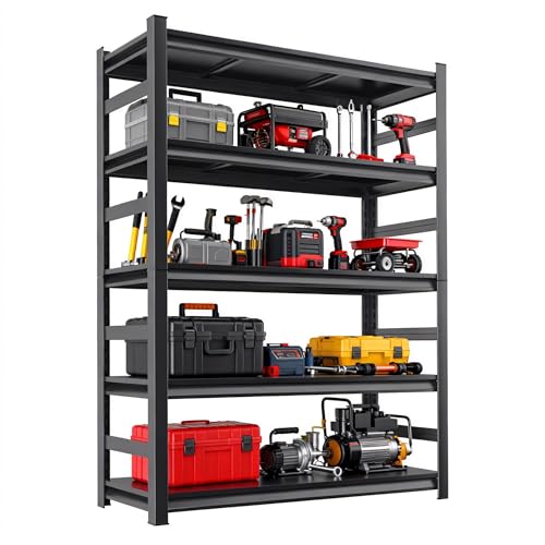 Image of Metal Shelving, Garage Shelves Series, Heavy Duty Storage Shelf, Large Industrial Steel Racks for Garage, Basement and Factories, Multifunctional Utility Shelving Unit