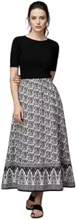 HARAYE Women's Jaipuri Cotton Printed Long Skirt BLACK-WHITE-SKIRT-0090 Price In India