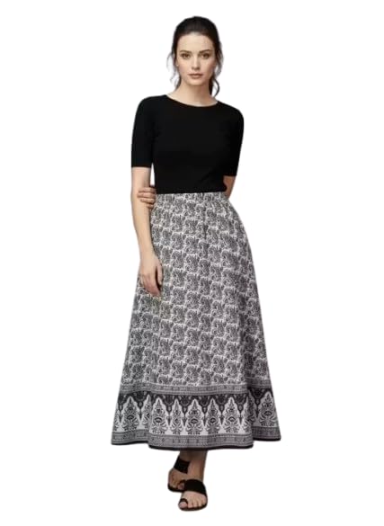 HARAYE Women's Jaipuri Cotton Printed Long Skirt BLACK-WHITE-SKIRT-0090 - Review, Price and Buying Guide