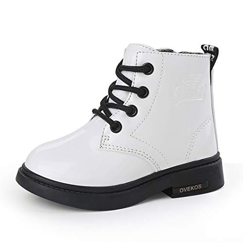 WYSBAOSHU Toddler Girl's Boots Baby Girls Side Zipper Lace-Up Fur Lined Water Resistant Ankle Boots White 4 Little Kid