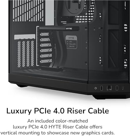 Hyte Y70 Modern Aesthetic Gaming PC Case - Panoramic Glass | High-Airflow Design | Cable Management | Dual Chamber ATX Mid-Tower Chassis | 10 Fan Capacity | Luxury PCIe 4.0 Riser Cable - Pitch Black - 3
