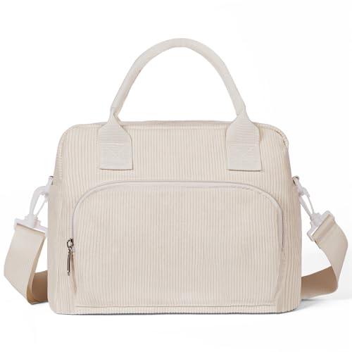 Aucuu Bolsa Térmica Porta Alimentos, Bolsa de Almuerzo Reutilizable con Aislamiento, Ionchera Aislada para Adultos, con Correa, para el Trabajo, Viajes, Picnic, Oficina-Blanco hueso