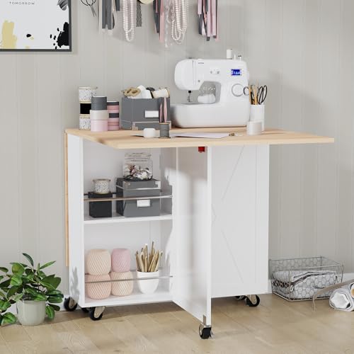 3imothrix Folding Dining Table, Dinner Table with Drawer and Storage and Shelves, Space Saving Dining Table with 6 Wheels, Kitchen Table for Small Spaces (White) 5 3imothrix Folding Dining Table, Dinner Table with Drawer and Storage and Shelves, Space Saving Dining Table with 6 Wheels, Kitchen Table for Small Spaces (White) - Image 5