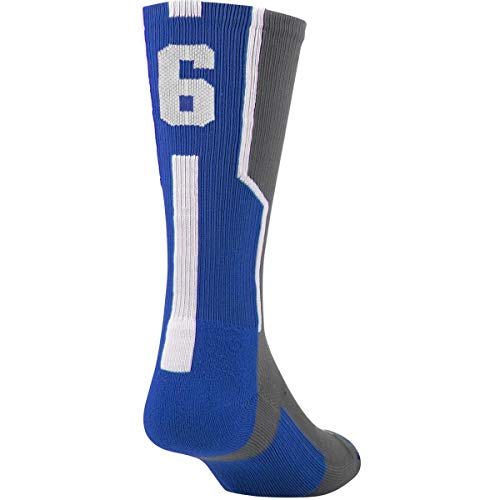 TCK Player Id Number Crew Sock - Royal/Graphite/White (#2 - Single Sock, Medium)