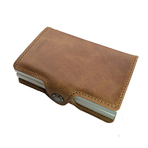 Secrid Men Twin Wallet Genuine Leather Vintage Light Brown/Rfid Safe Card Case For Max 16 Cards 24Mm Slim #TOP8