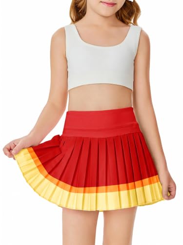 Image of Haloumoning Girls Pleated Skirts with Shorts Athletic Tennis Skorts Sport Performance Skirt with Pockets 4-14 Years