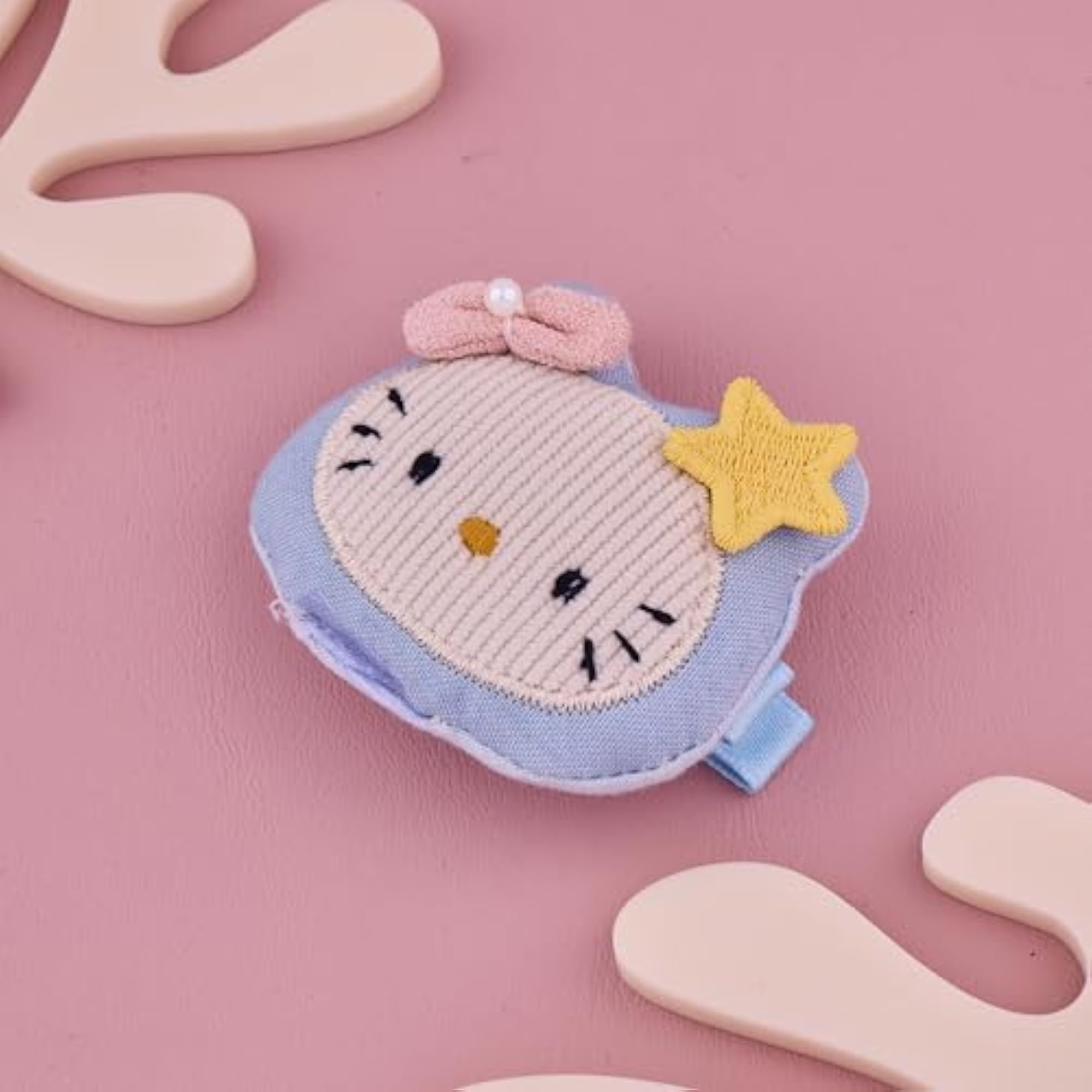 Soft Fabric Cat Star Motif Handmade Hair Clip