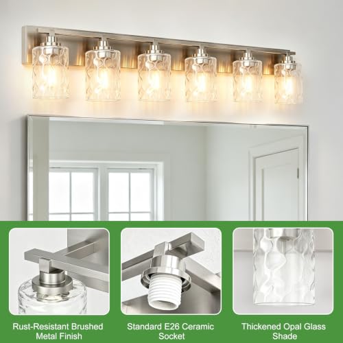 Image of Bathroom Light Fixtures,6-Light Brushed Nickel Vanity Lights Over Mirror
