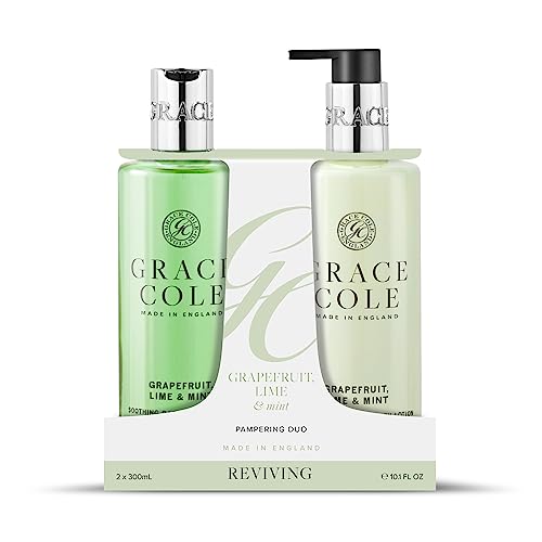Grace Cole Grapefruit Lime & Mint Scented Body Care Duo Gift Set 1 x Bath & Shower Gel 300ml, 1 x Hand & Body Lotion 300ml - Essential Oils - Vegan - Made In England